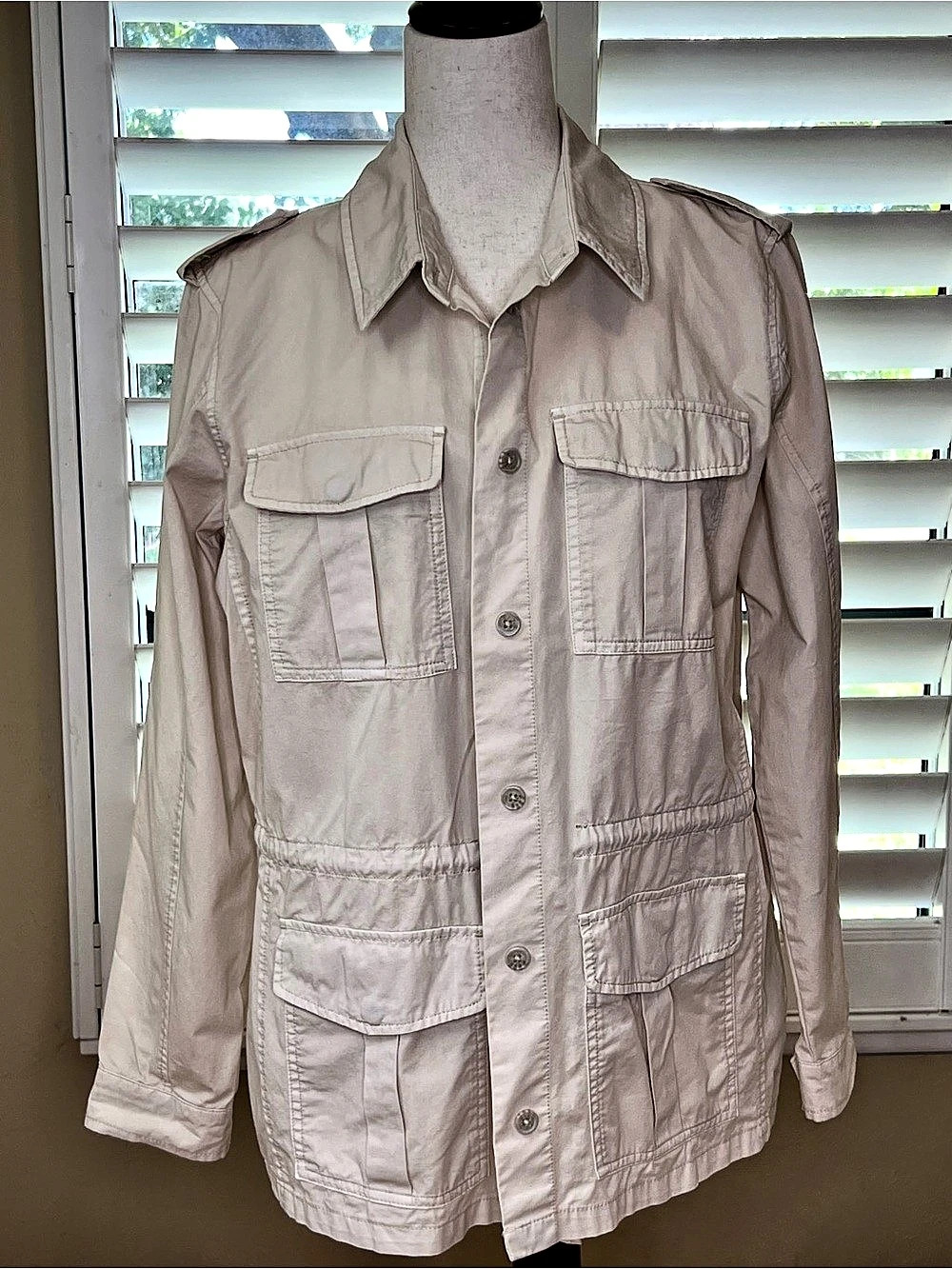 Buffalo Cotton Military Utility Cargo Jacket in Cream Women’s Size Medium